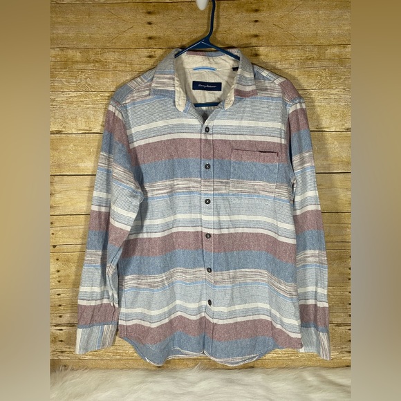 Tommy Bahama Mens Long Sleeve Button Up Shirt sz M Soft Cotton Flannel Striped - Picture 1 of 7